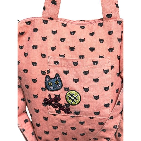 Cat Print Jr. Tote Bag With Appliqué Patches & Double Handles - Picture 4 of 12